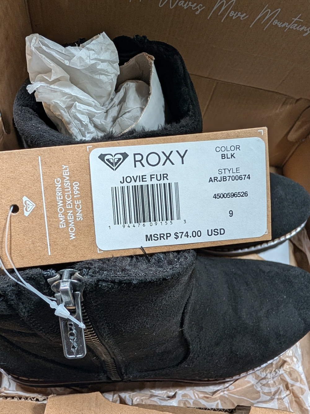 ROXY Jovie Fur Women’s Size 9 Black Faux Fur Lined Ankle Boots NWT - Picture 2 of 8